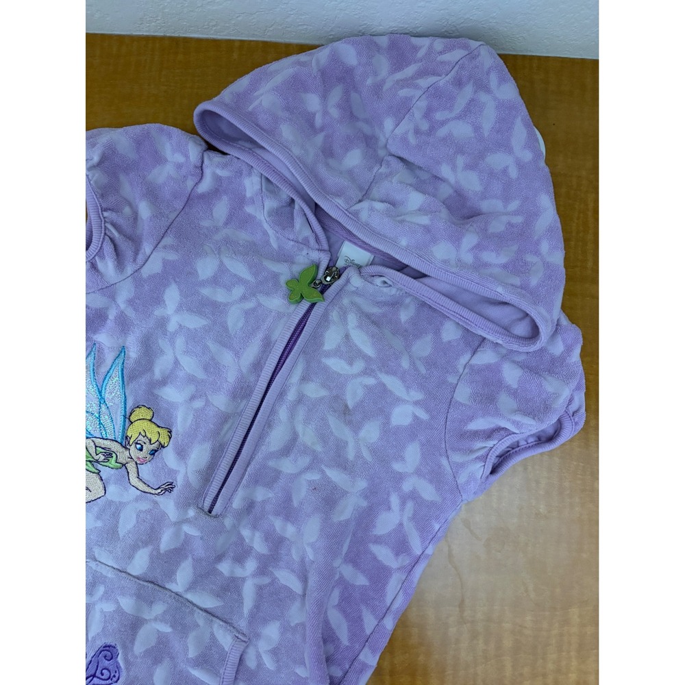 Y2K Disney Tinker Bell Purple Terry Cloth Swim Cover Up Dress Girls 5/6 Hooded